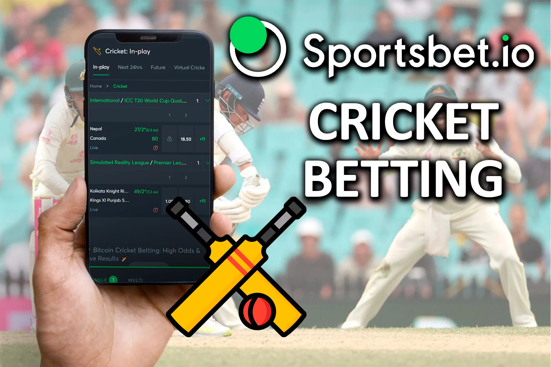 Bet on cricket events and teams in the mobile app.
